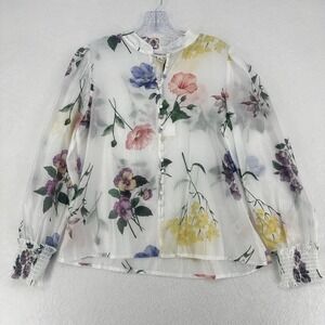 Bailey 44 Sheer Floral Button Blouse Smocked Cuff M NWT